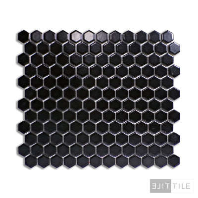 PORCELAIN GLAZED MATTE HEX MOSAICS 1X1 BLACK MATTE PRIMARY SHOT