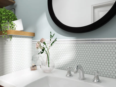 PORCELAIN GLAZED MATTE HEX MOSAICS 1X1 WHITE MATTE LIFESTYLE SHOT