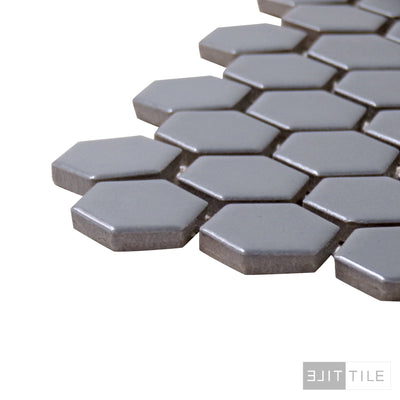 PORCELAIN GLAZED MATTE HEX MOSAICS 1X1 GRAY MATTE PRIMARY CORNER SHOT