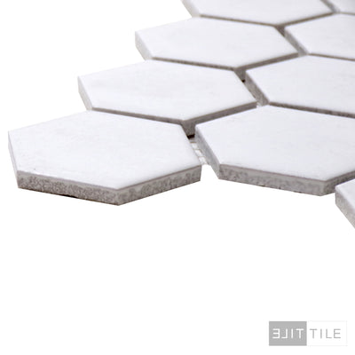 PORCELAIN GLAZED MATTE HEX MOSAICS 2X2 WHITE MATTE PRIMARY CORNER SHOT