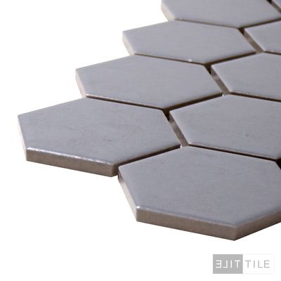 PORCELAIN GLAZED MATTE HEX MOSAICS 2X2 GRAY MATTE PRIMARY CORNER SHOT