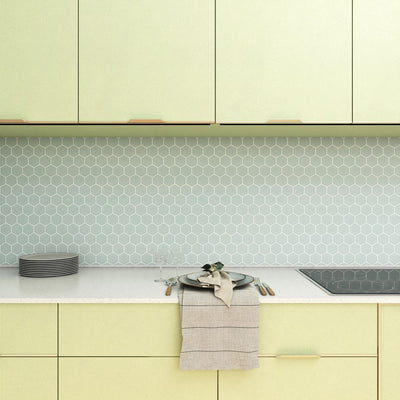 PORCELAIN GLAZED MATTE HEX MOSAICS 2X2 GRAY MATTE LIFESTYLE SHOT