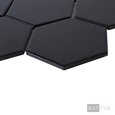 PORCELAIN GLAZED MATTE HEX MOSAICS 4X4 BLACK MATTE PRIMARY ANGLE SHOT