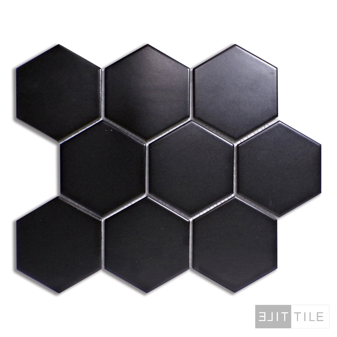 PORCELAIN GLAZED MATTE HEX MOSAICS 4X4 BLACK MATTE PRIMARY SHOT