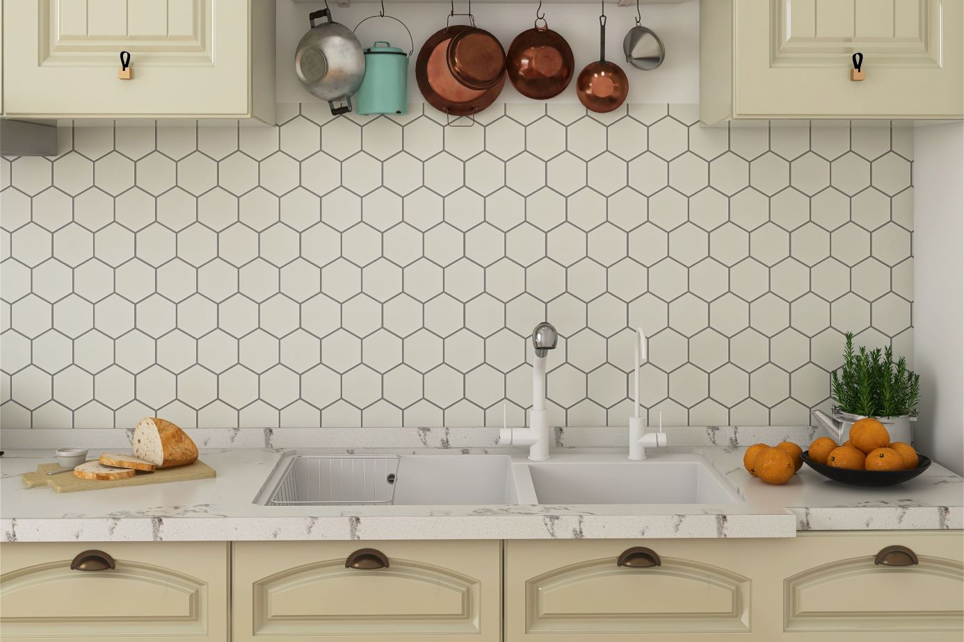 PORCELAIN GLAZED MATTE HEX MOSAICS 4X4 WHITE MATTE LIFESTYLE SHOT