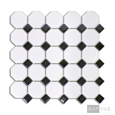 PORCELAIN MOSAIC OCTAGON 2X2 W/ BLACK DOT  PRIMARY SHOT