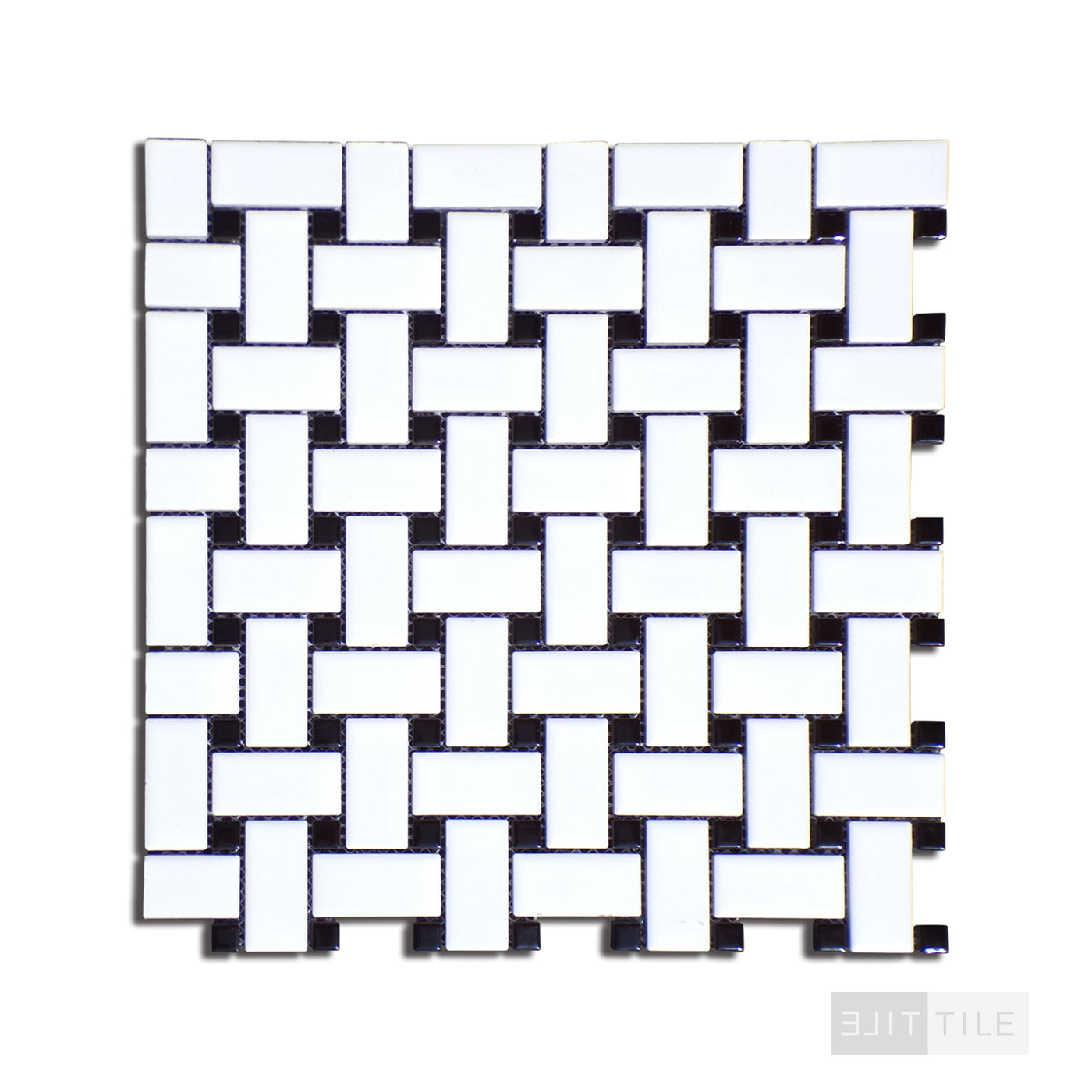 PORCELAIN GLAZED MOSAICS BASKETWEAVE 12X12 BLACK DOT MATTE PRIMARY SHOT