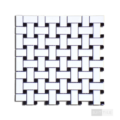 PORCELAIN GLAZED MOSAICS BASKETWEAVE 12X12 BLACK DOT MATTE PRIMARY SHOT