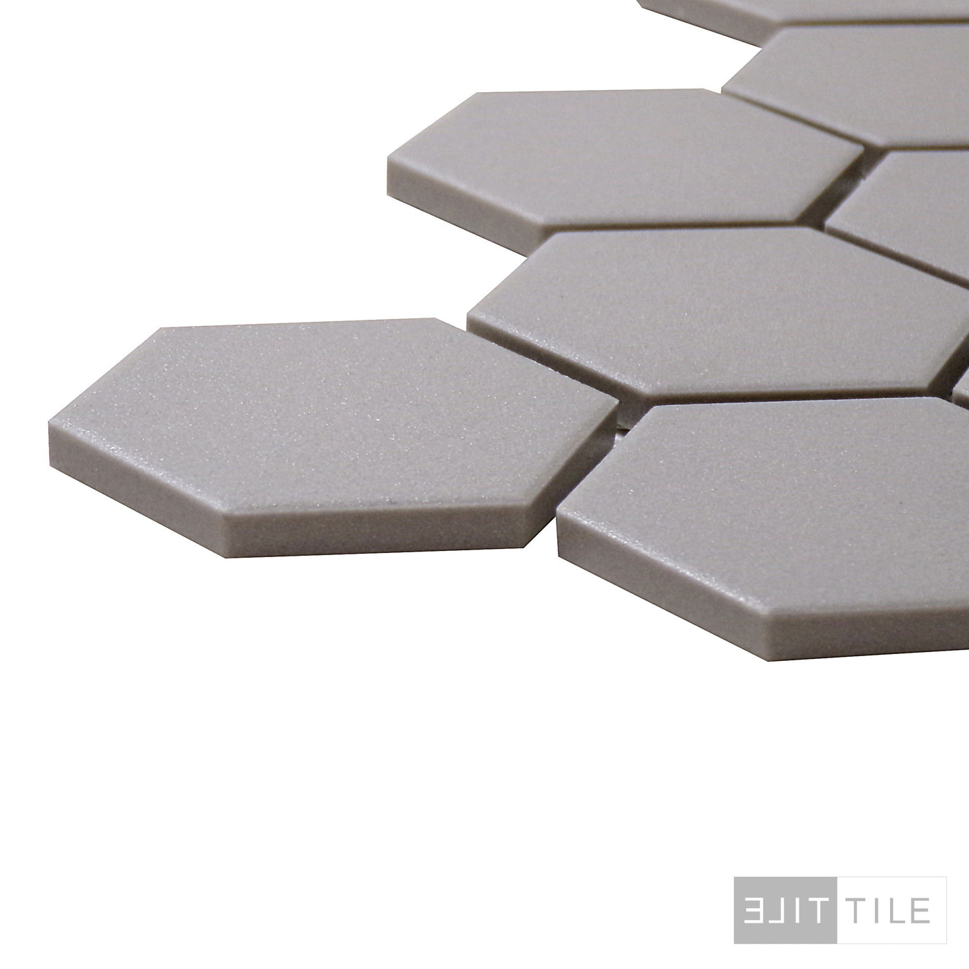 UNGLAZED HEX MOSAIC MATTE 2X2 GREY MATTE PRIMARY CORNER SHOT