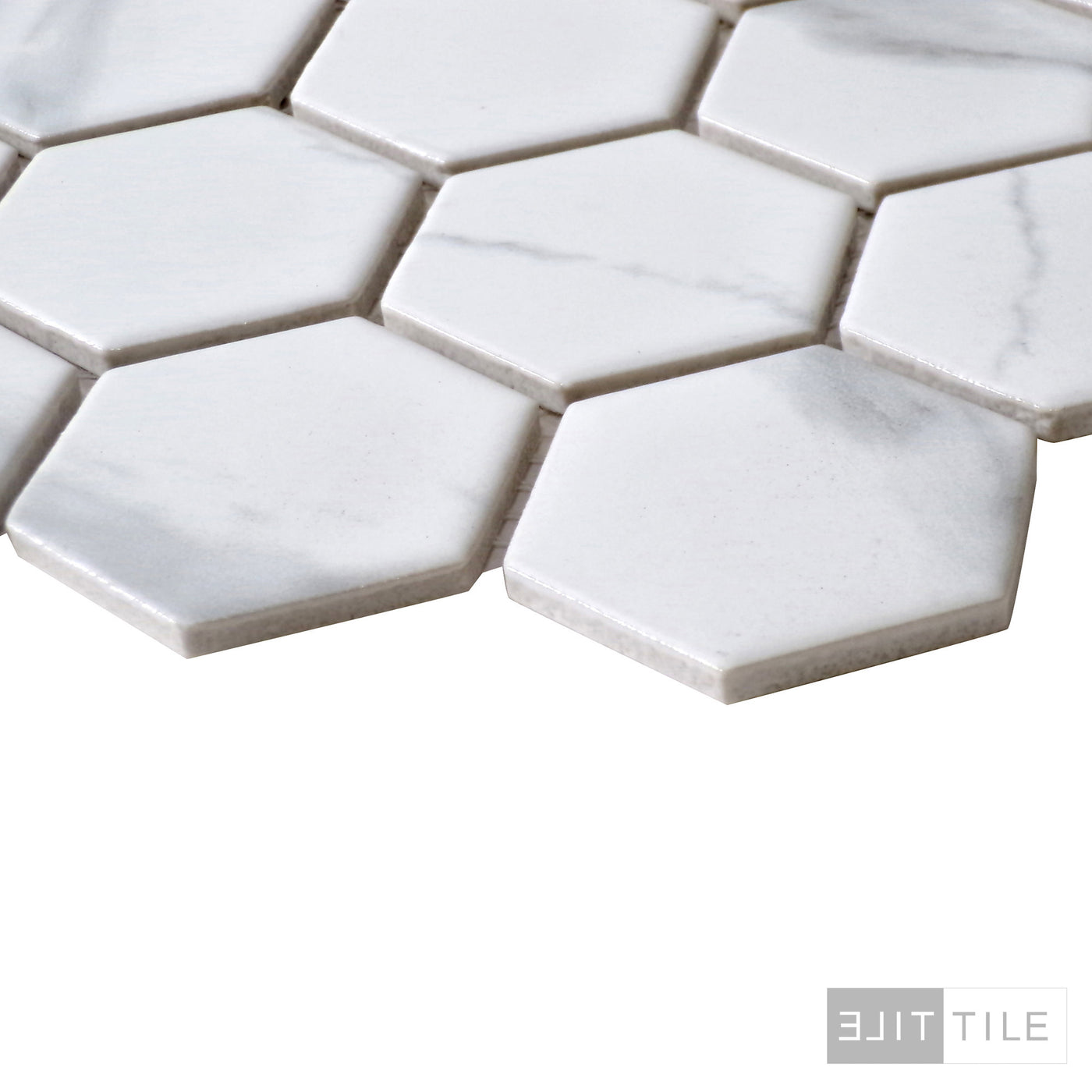 PORCELAIN GLAZED HEX MATTE 2X2 2X2 CARRARA WHITE MATTE PRIMARY ANGLE SHOT