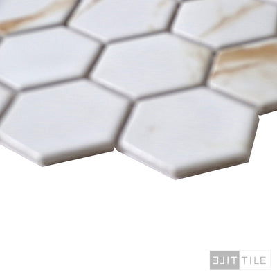 PORCELAIN GLAZED HEX MATTE 2X2 2X2 CALACATTA GOLD MATTE PRIMARY ANGLE SHOT