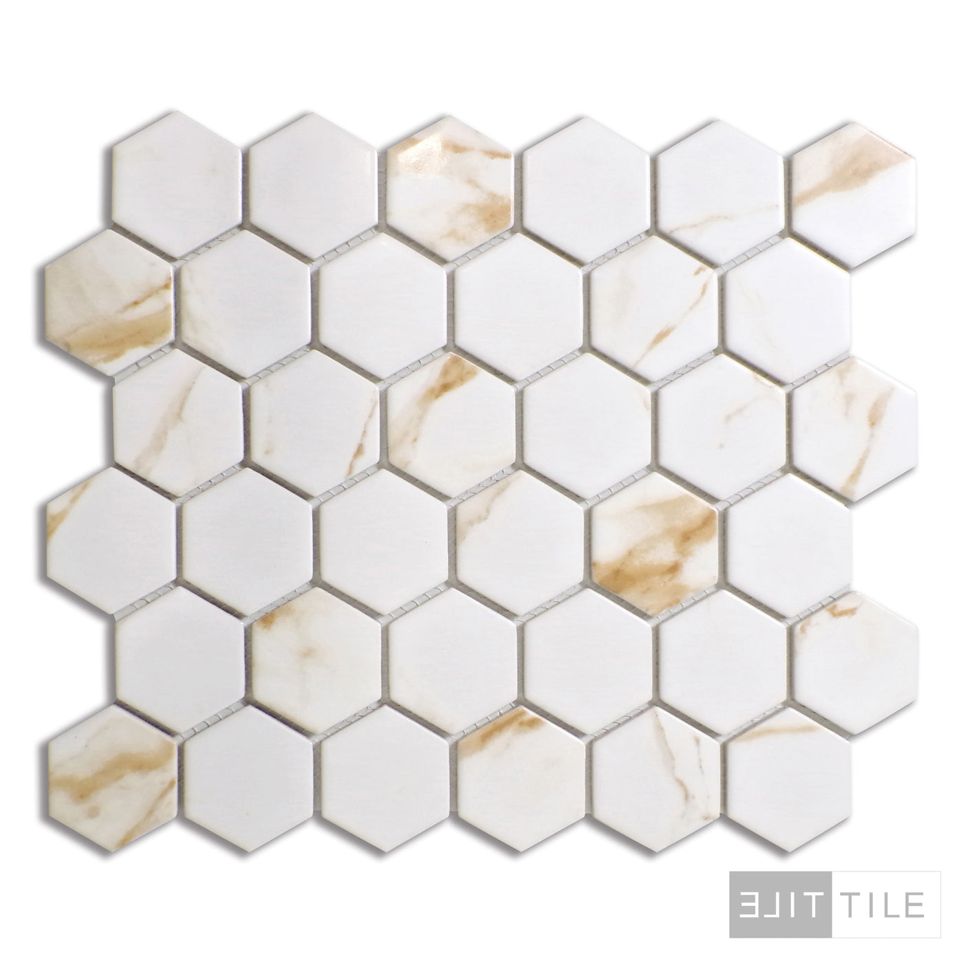 PORCELAIN GLAZED HEX MATTE 2X2 2X2 CALACATTA GOLD MATTE PRIMARY SHOT