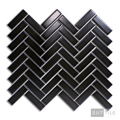 PORCELAIN GLAZED HERRINGBONE 1X3 MATTE BLACK MATTE  PRIMARY SHOT