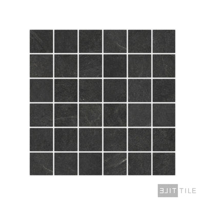 Ash 2X2 Square Porcelain Mosaic 12X12 Black Matte