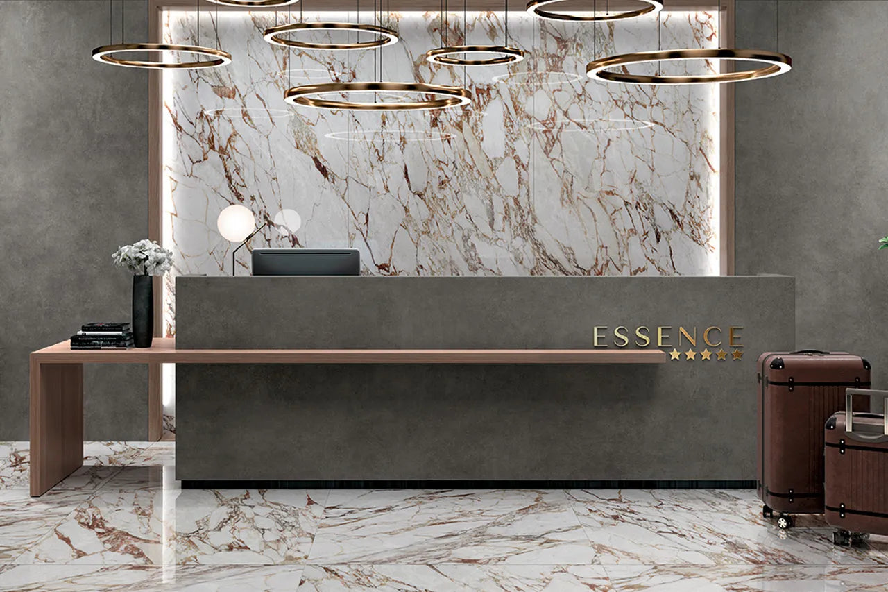 Exotic Stone Cosmopolitan Porcelain Large Format Field Tile 24X48 Arabescato Oro Polished