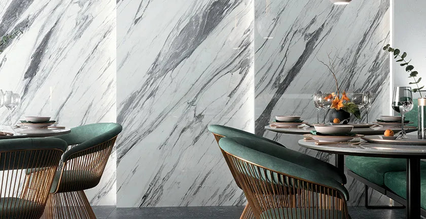 Exotic Stone Cosmopolitan Porcelain Large Format Field Tile 24X48 Statuario Fantastico Polished