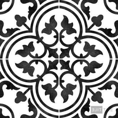 Frame 15 Porcelain Decorative Field Tile 6X6 Clover B&W Matte