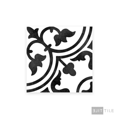 Frame 15 Porcelain Decorative Field Tile 6X6 Clover B&W Matte