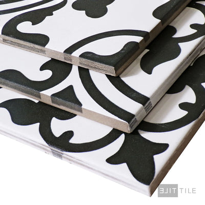 Frame 15 Porcelain Decorative Field Tile 6X6 Clover B&W Matte