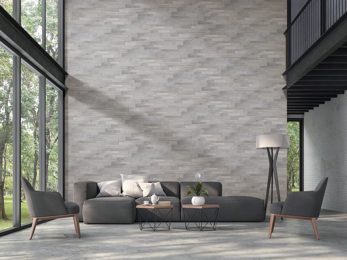 Modern Ledgestone Porcelain Ledger Panel 6X24 Milano Grey Natural