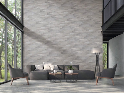 Modern Ledgestone Porcelain Ledger Panel 6X24 Milano Grey Natural