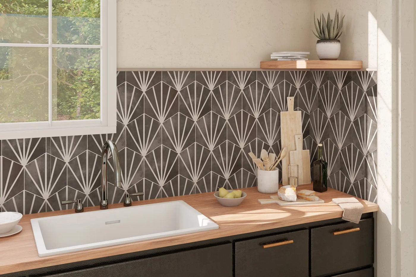 Meraki Even Porcelain Decorative Field Tile 8X9 Negro Matte