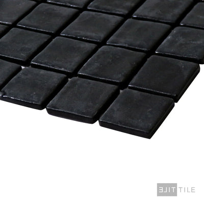 Natureglass Pool Rated Square Glass Mosaic 12X12 Malla Black Glossy