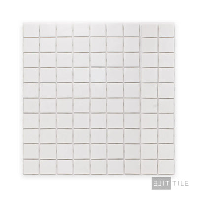 Natureglass Pool Rated Square Glass Mosaic 12X12 Malla White Glossy
