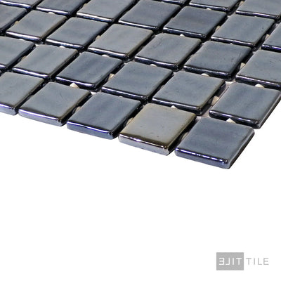 Opalo Pool Rated Square Glass Mosaic 12X18 Negro Glossy