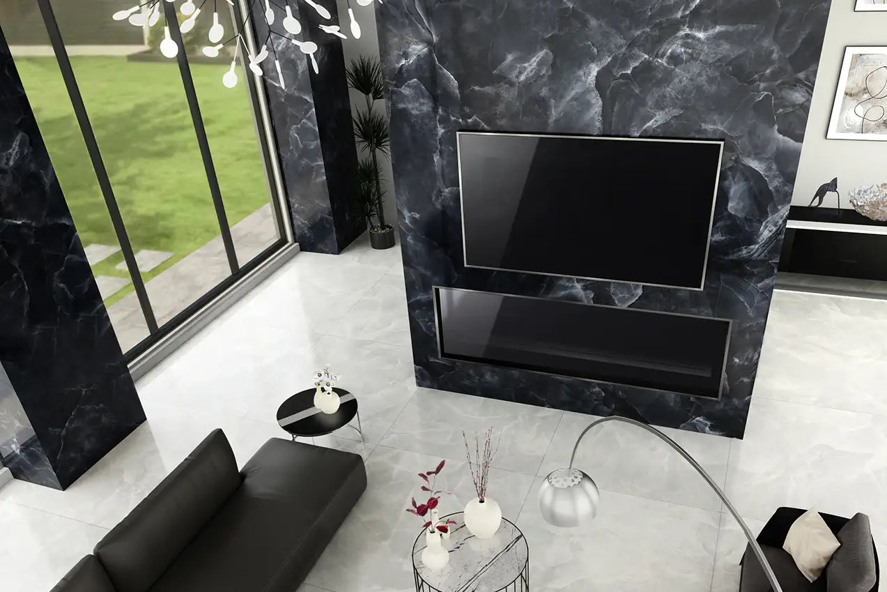 Onyx Porcelain Large Format Field Tile 24X48 Black Polished