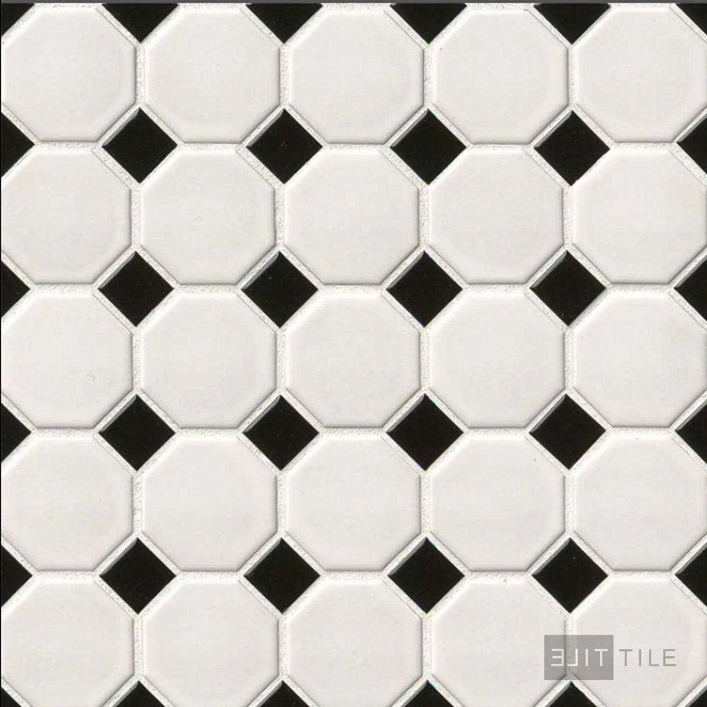 Porcelain Glazed Mosaics 2X2 Octagon 12X12 White With Black Dot Matte