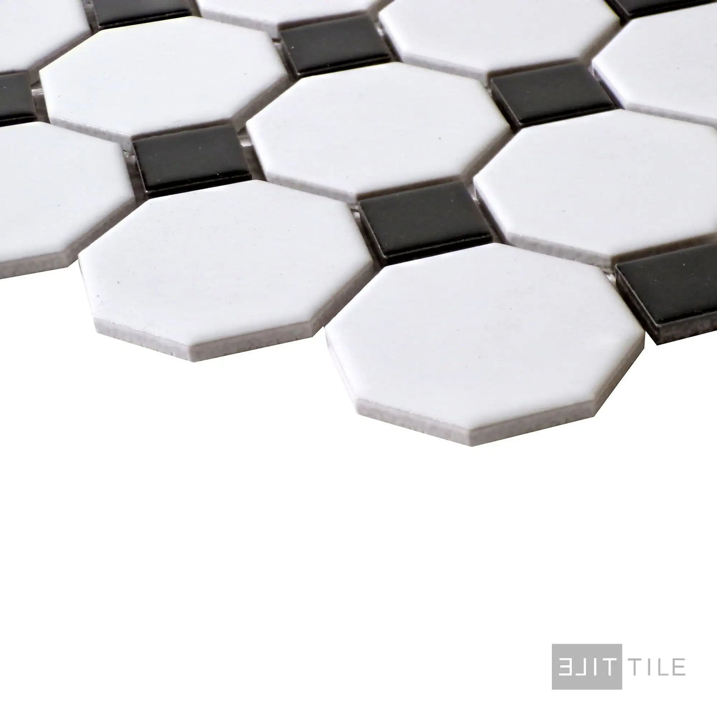 Porcelain Glazed Mosaics 2X2 Octagon 12X12 White With Black Dot Matte