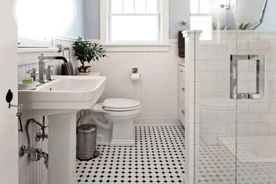 Porcelain Glazed Mosaics 2X2 Octagon 12X12 White With Black Dot Matte