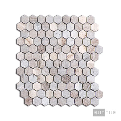 Sto-Re 1-1/8" Hexagon Marble Mosaic 12X12 Ocean White Polished