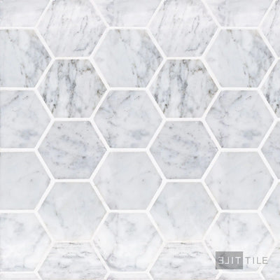 Sto-Re 2-1/2X2-1/2 Hexagon Marble Mosaic 10X11 Carrara Polished