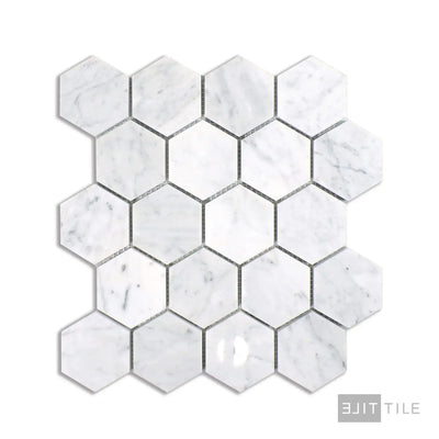 Sto-Re 2-1/2X2-1/2 Hexagon Marble Mosaic 10X11 Carrara Polished