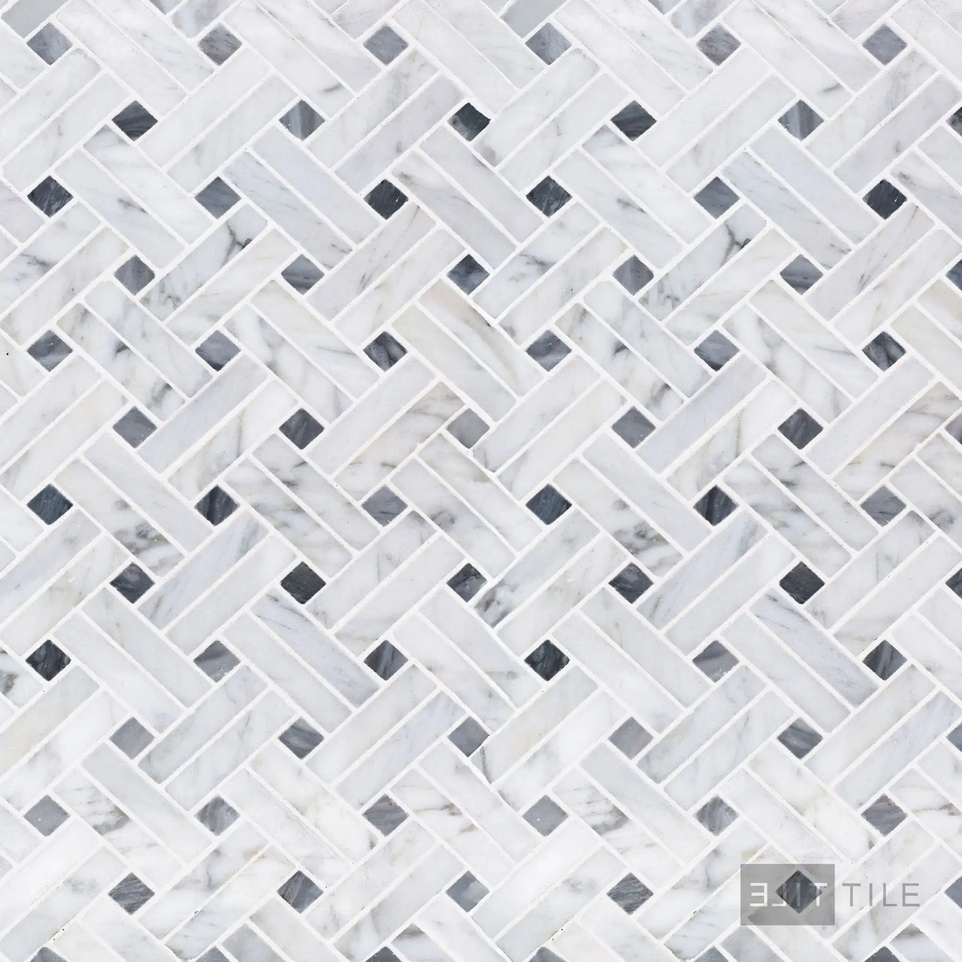 Sto-Re 5/8X2 Stanza Marble Mosaic 11X11 Carrara W/ Grey Dot Polished