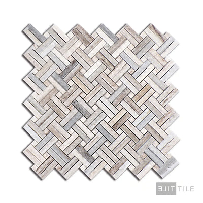 Sto-Re 5/8X2 Stanza Marble Mosaic 11X11 Ocean White W/ Ocean White Dot Polished