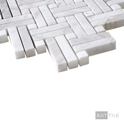 Sto-Re 5/8X2 Stanza Marble Mosaic 11X11 Volakas W/ Volakas Dot Polished