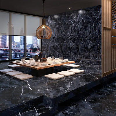 Tele Di Marmo Revolution Porcelain Large Format Decorative Field 24X48 Calacatta Black Polished