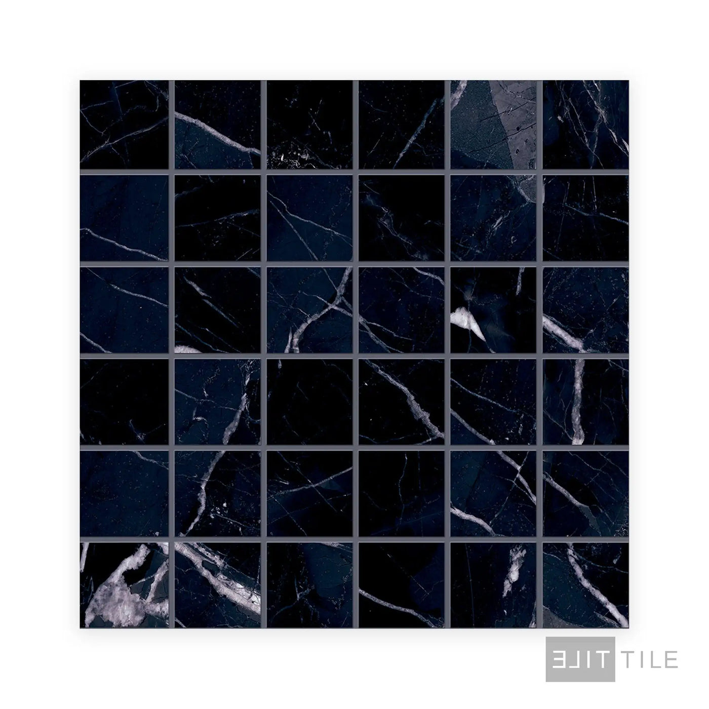 Tele Di Marmo Revolution 2X2 Square Porcelain Mosaic 12X12 Calacatta Black Matte