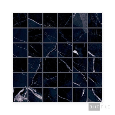 Tele Di Marmo Revolution 2X2 Square Porcelain Mosaic 12X12 Calacatta Black Matte