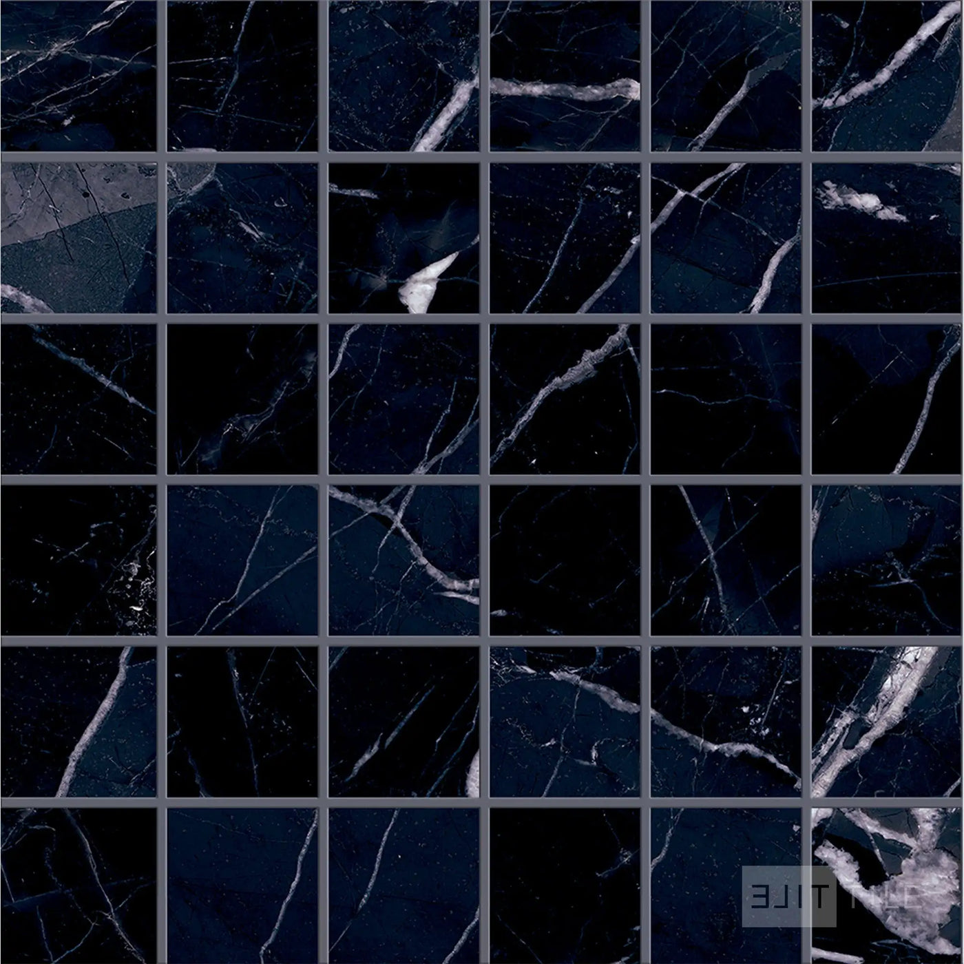 Tele Di Marmo Revolution 2X2 Square Porcelain Mosaic 12X12 Calacatta Black Polished