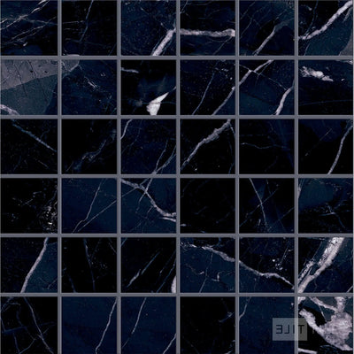 Tele Di Marmo Revolution 2X2 Square Porcelain Mosaic 12X12 Calacatta Black Polished