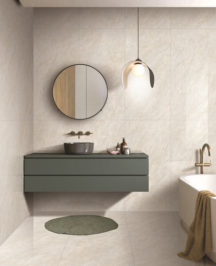 Roomscene featuring Roma Quarzo 24X48 Polished Porcelain Tile styled in a modern interior setting