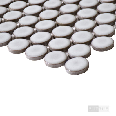 360° 3/4" Penny Round Glazed Porcelain Mosaic 12X12 Dove Grey Gloss