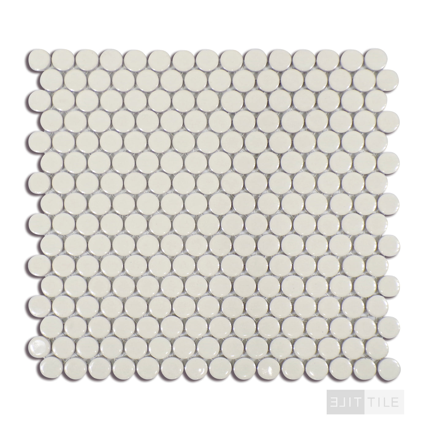 360° 3/4" Penny Round Glazed Porcelain Mosaic 12X12 Off White Gloss