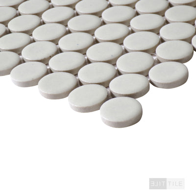 360° 3/4" Penny Round Glazed Porcelain Mosaic 12X12 Off White Gloss