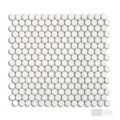 360° 3/4" Penny Round Glazed Porcelain Mosaic 12X12 White Gloss