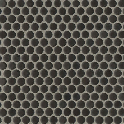 360° 3/4" Penny Round Glazed Porcelain Mosaic 12X12 Charcoal Matte